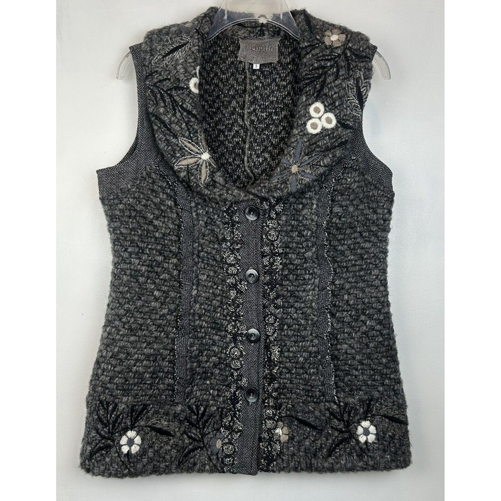 Marilu Sweater Vest Womans S Button Up Wool Blend Gray Made in Italy Art to Wear